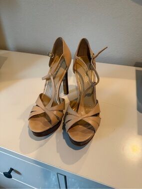 Ralph Lauren Women’s Nude T-Strap High Heel Sandals